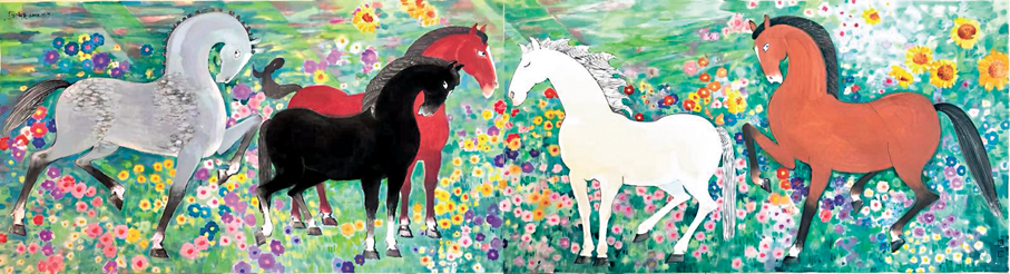 ●《春風得意志千里》紙本設色97cm×360cm。（2026年） 作者畫作