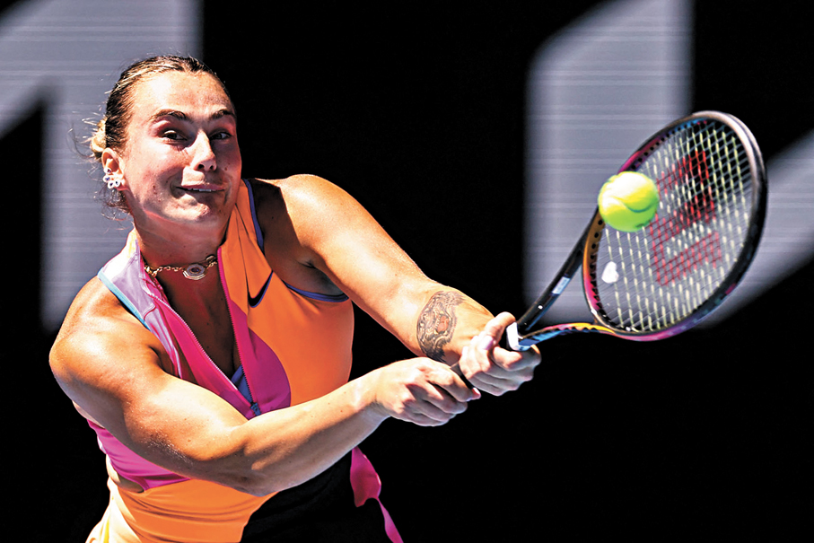 ●薩巴倫卡在比賽中。  法新社