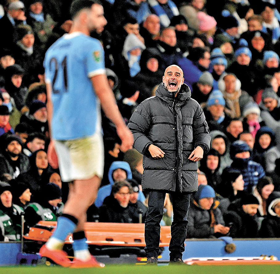 ●哥迪奧拿領軍曼城淘汰紐卡素，晉身聯賽盃決賽。 法新社