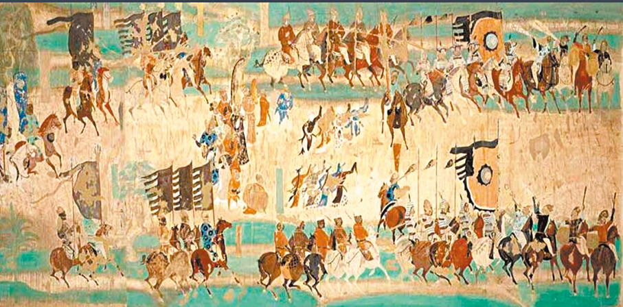 ●莫高窟第156窟壁畫《張議潮統軍出行圖》。   作者供圖