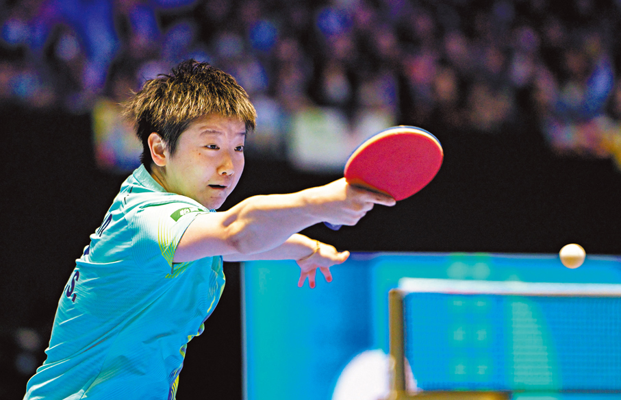 ●孫穎莎於八強擊敗國家隊隊友陳熠。 新華社