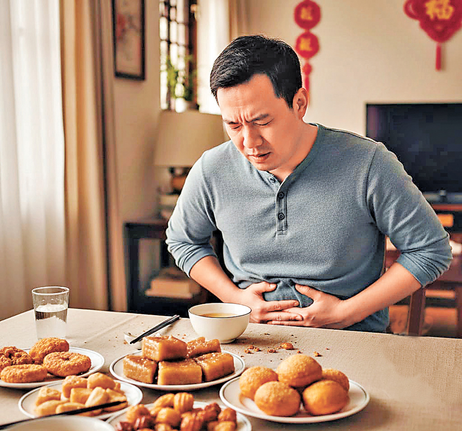 ●新春佳節美食琳瑯滿目，令人食指大動，但也容易引發俗稱「食滯」或「飽滯」的不適，常常成為春節過後的「節日後遺症」。