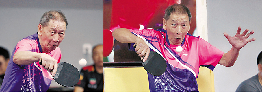 ●張耀釗一握起球拍，即展現忘齡活力。