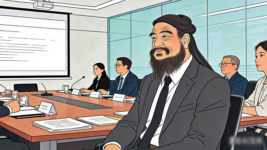 ●圖為AI生成的周公在現代職場想像圖。 AI生成圖片