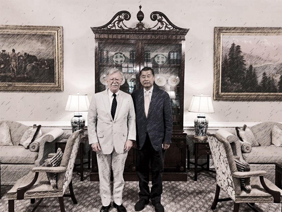 ●2019年7月，黎智英與美國時任白宮國家安全顧問博爾頓會面。 資料圖片