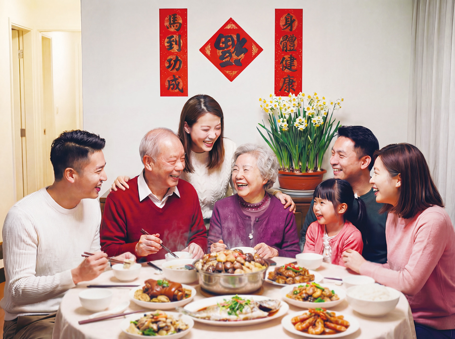 ●無論是煮團年飯或煎年糕，Towngas都在背後默默守護，讓廣大市民的農曆新年充滿鑊氣和暖意。  AI生成圖片