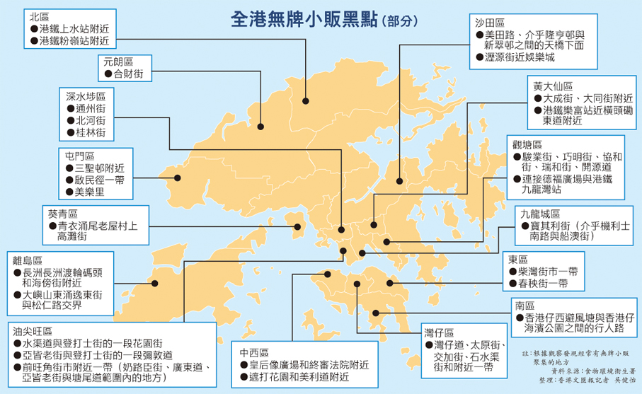 ●蔡家偉表示，雖然全港無牌小販數量近5年已大幅下降近半，但卻呈現「晨早化」、「流動化」和「隱蔽化」趨勢。香港文匯報記者郭木又  攝