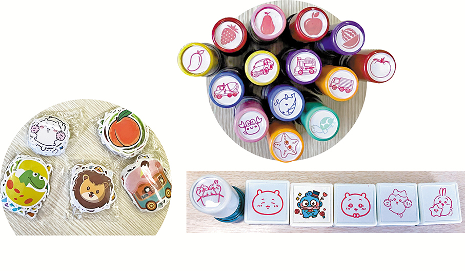 ●本港教師一直愛用色彩繽紛、款式多樣的熱門IP貼紙及自訂印章，在作業簿上嘉許表現優異的學生。 受訪者供圖