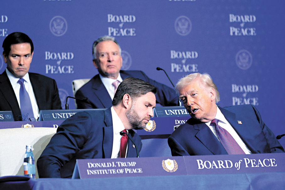 ●特朗普（前排右）主持「和平委員會」首次會議。 法新社