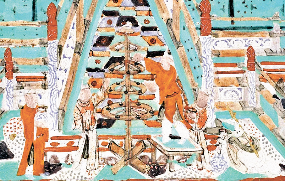 ●敦煌莫高窟壁畫中的燃燈節場景。 作者供圖