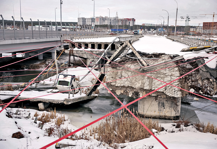 ●基輔附近一座橋樑在衝突中被炸毀。 路透社
