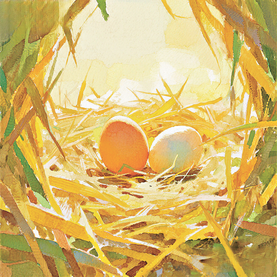 ●花花這蘆花雞下蛋最是準點。AI繪圖