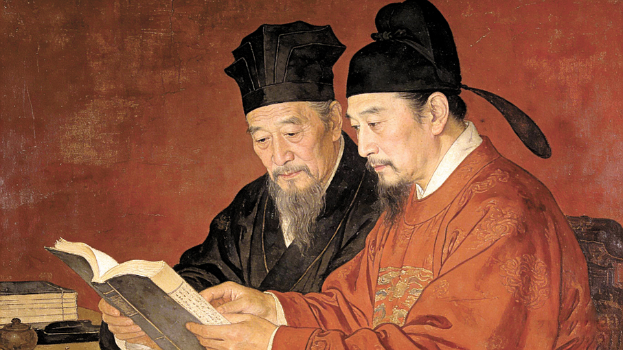 ●圖為張居正與父親張文明一同讀書。 AI生成圖片