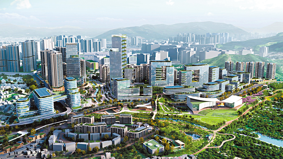 ●有港區全國人大代表建議支持北部都會區與粵港澳大灣區內地城市，共建一個國家級的先進製造業合作園區，令數據、資源、資金、設備等順利跨境流通。圖為北部都會區未來發展構想圖。資料圖片