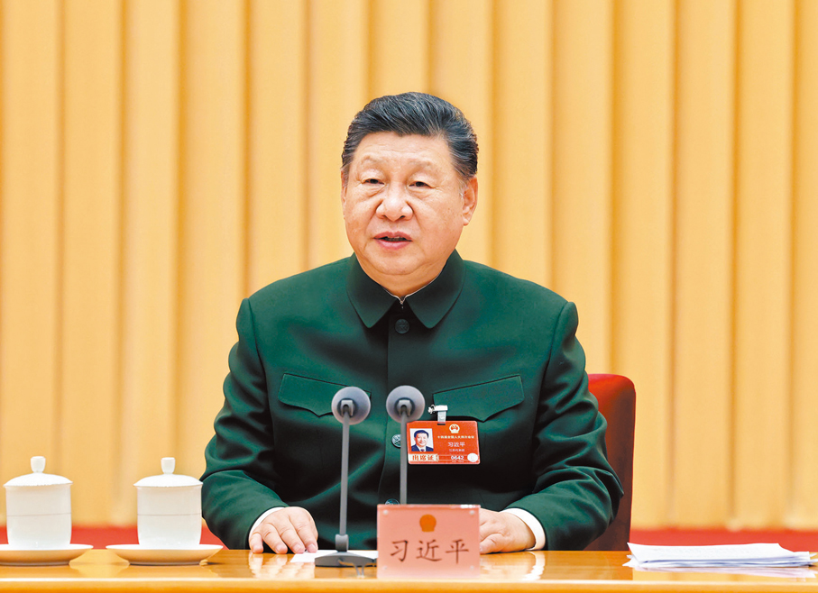 ●3月7日下午，中共中央總書記、國家主席、中央軍委主席習近平出席十四屆全國人大四次會議解放軍和武警部隊代表團全體會議並發表重要講話。 新華社