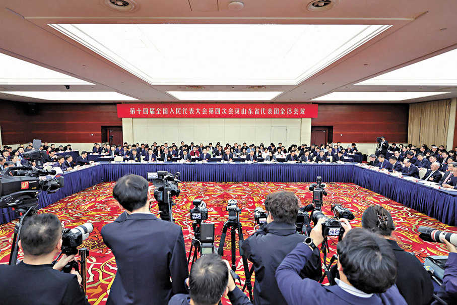 ●日前，十四屆全國人大四次會議山東省代表團舉行開放團組活動。 香港文匯報山東傳真