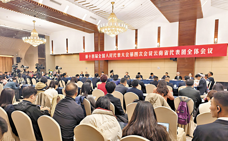 ●日前，十四屆全國人大四次會議雲南省代表團舉行全體會議。 香港文匯報記者任芳頡  攝