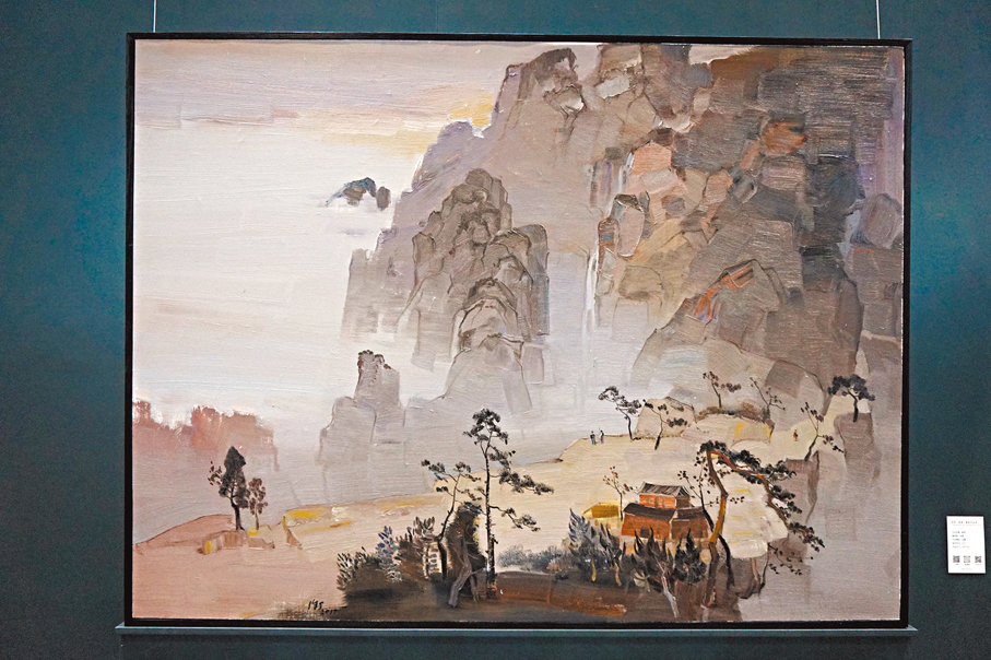 ●徐里致力於將「中國元素」「中國精神」融入油畫創作。圖為其油畫作品《幽澗》。   張岳悅 攝