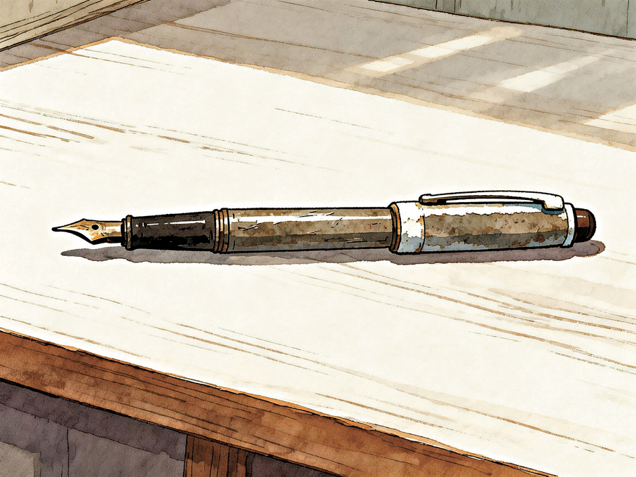 ●那支老鋼筆彷彿一位歷盡滄桑的老者。 AI繪圖