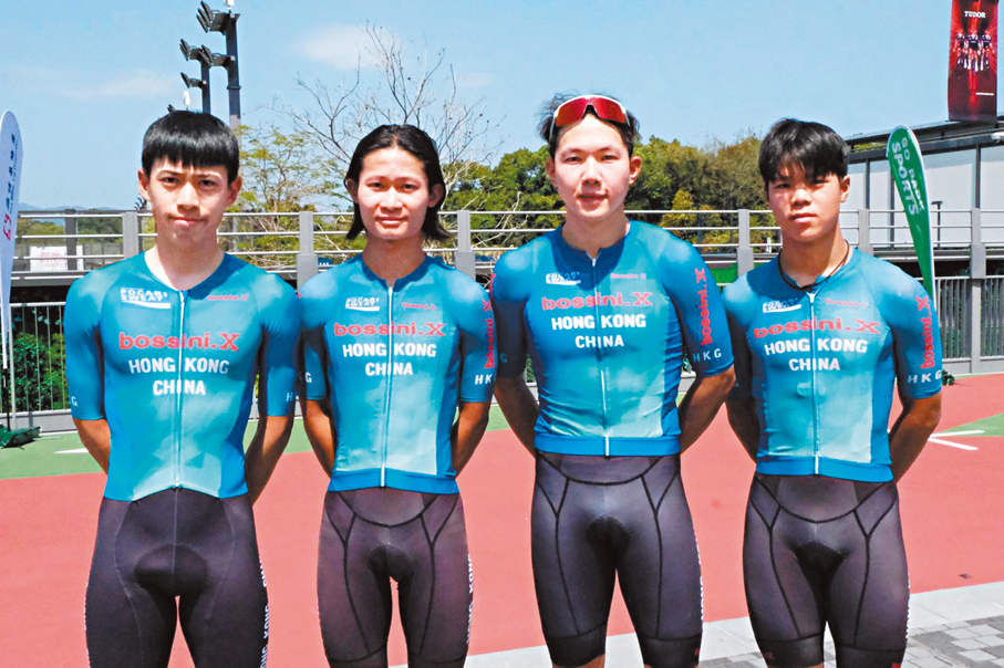 ●（左起）曹棨光、朱浚瑋、伍柏亨和馬繹斐將合力爭取刷新男子團體追逐賽最快時間。