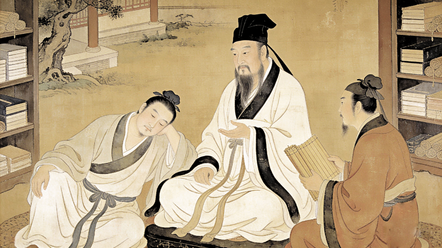 ●孔子與弟子宰予及子羽。  AI生成圖片