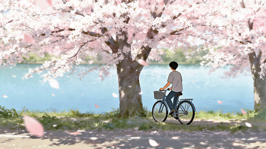 ●騎車的人總能沾滿一身清香再赴春天的約會。 AI繪圖