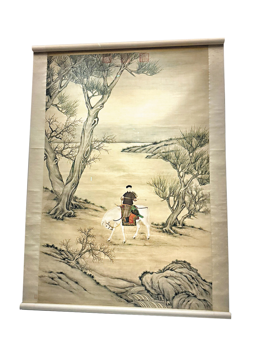 ●郎世寧（1688–1766年）等《弘曆挾矢圖》。陳藝 攝