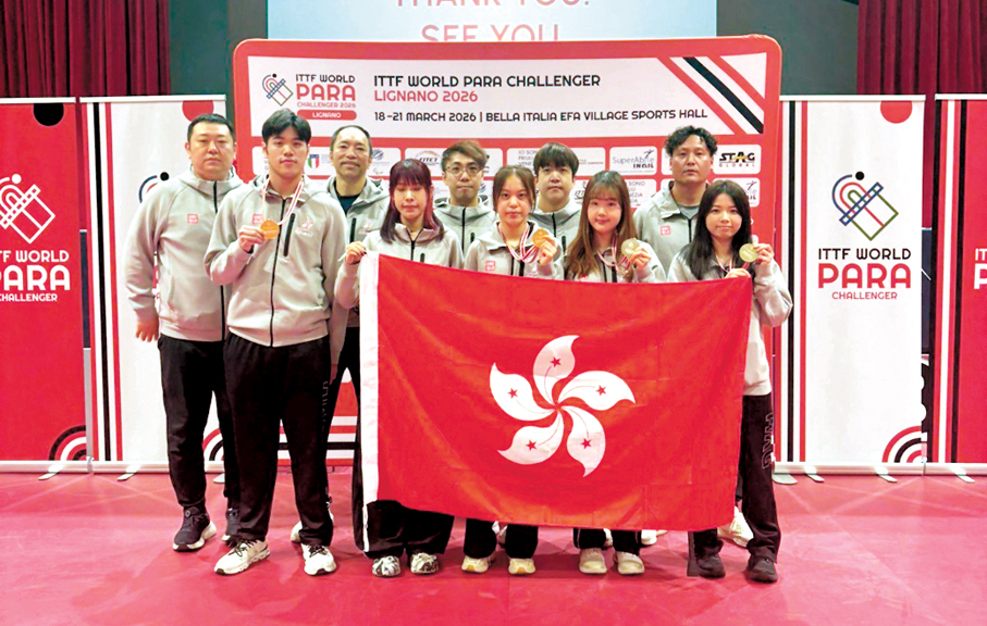 ●乒乓球港隊於意大利大豐收。 中國香港傷殘人士體育協會圖片