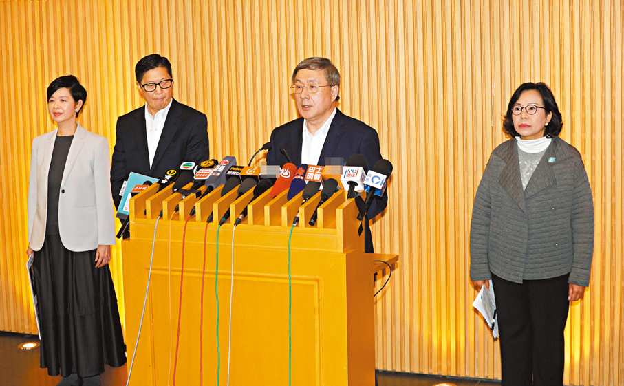 ●卓永興、鄧炳強、何永賢和麥美娟會見傳媒。 香港文匯報記者北山彥  攝