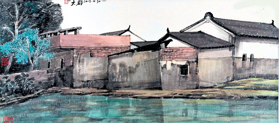 ●《春水》 紙本設色34cm×68cm。（2015年） 作者畫作