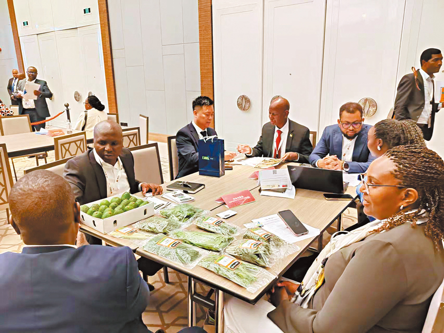 ●中國—肯尼亞經貿論壇上，中國企業與肯尼亞企業商談非洲農產品進口。 香港文匯報北京傳真