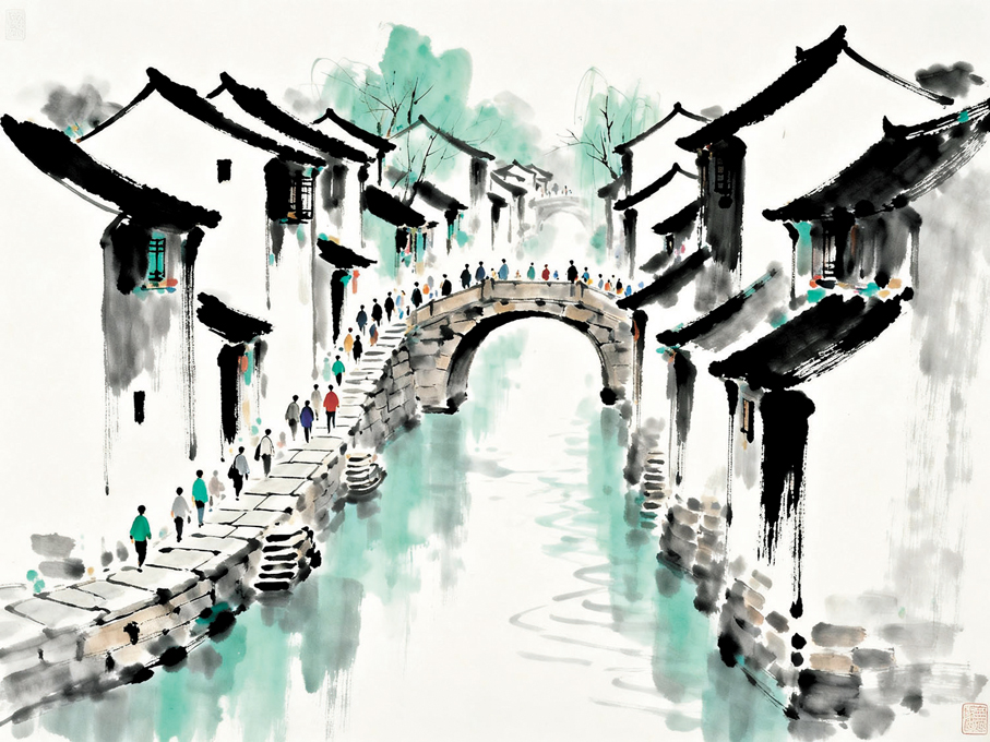 ●早市的序曲在蕩漾開來的水紋裏正式開始了。 AI繪圖