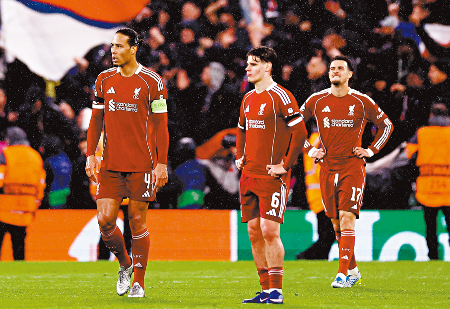 ●利物浦遭巴黎聖日耳門雙殺，於歐聯八強出局。   路透社