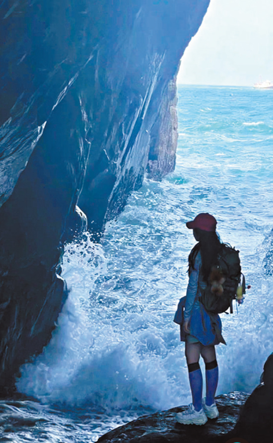 ●漁護署呼籲遊人切勿跨越圍欄及站近懸崖或海岸邊緣、陡峭山坡或其他危險地點。  社交媒體圖片