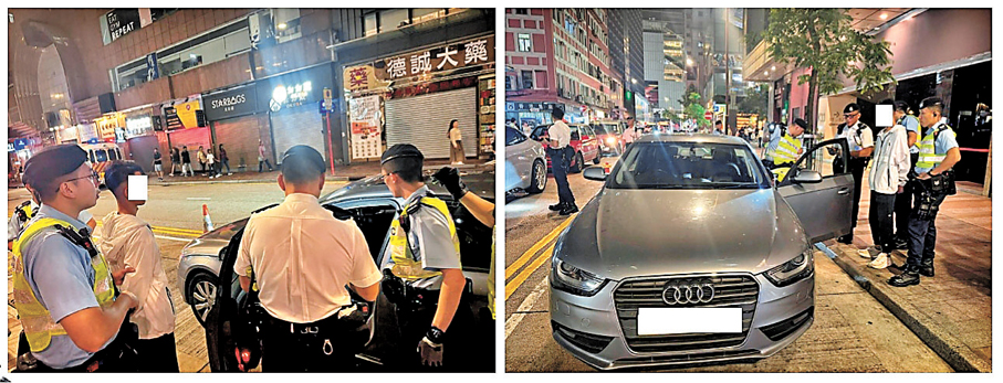 ●警方在西九龍多處地點設置路障截查可疑車輛，行動中截獲疑用作「毒品快餐車」的私家車。 警方圖片