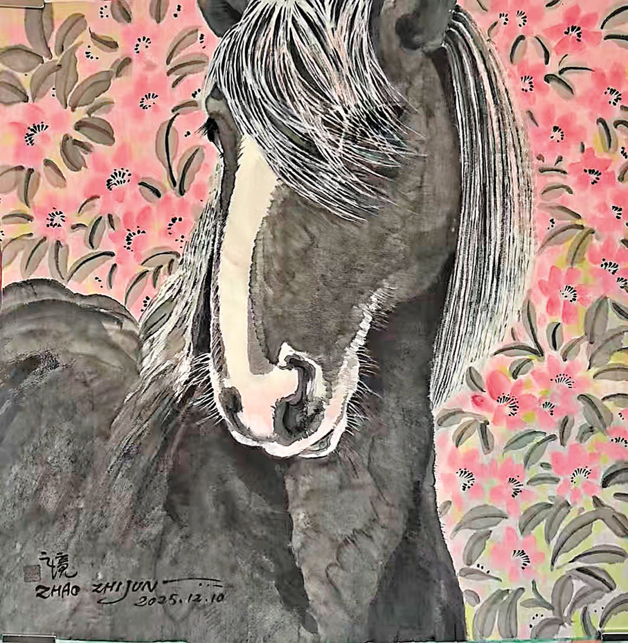 ●《以夢為馬》紙本設色68cm x 68cm。  （2025年） 作者畫作