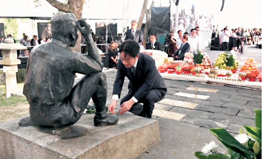 ●賴清德跪拜日本人引發眾怒。 視頻截圖