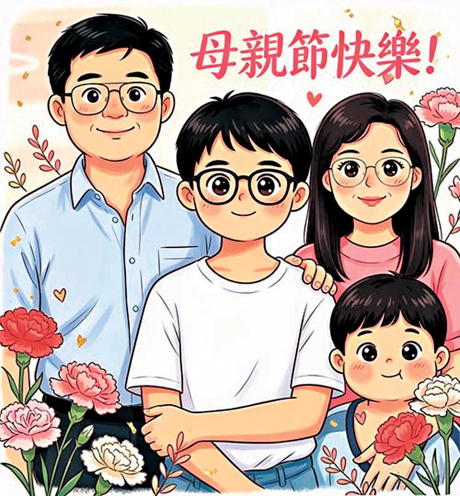 ●李家超用AI設計生成賀卡，祝賀母親節快樂。李家超Fb圖片
