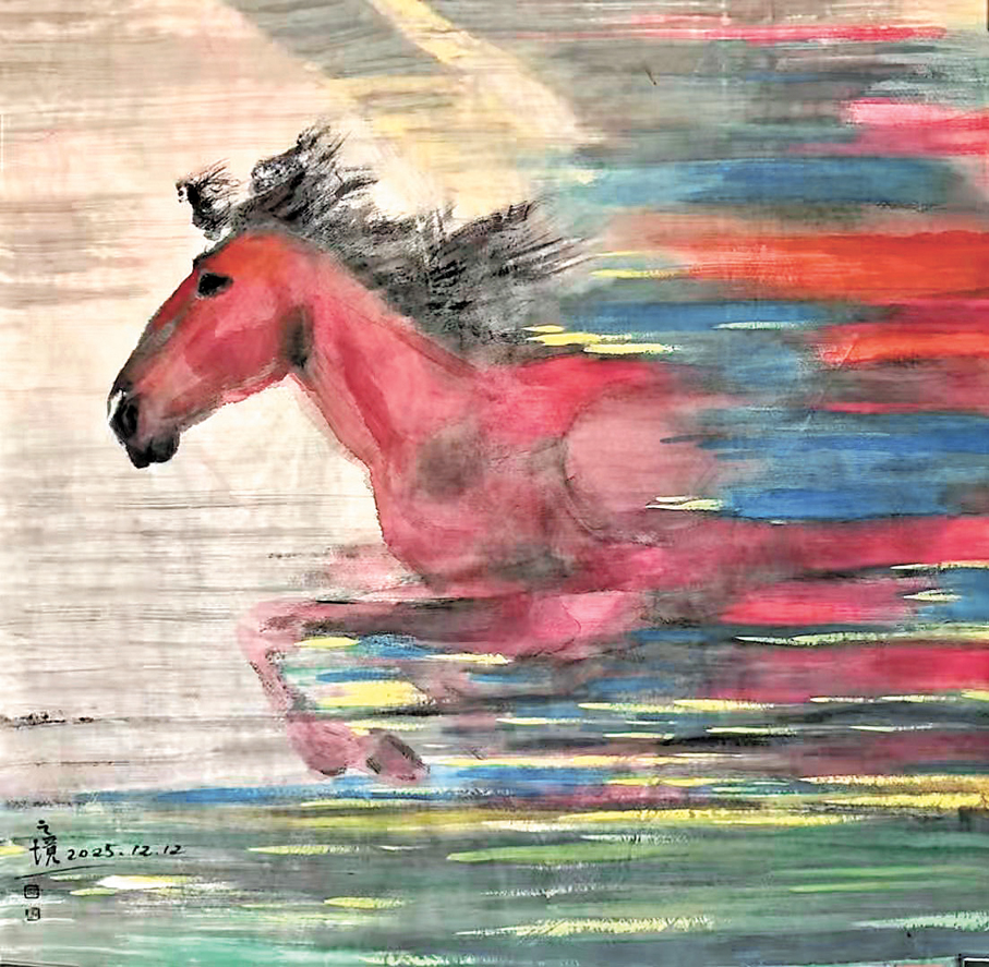 ●《一馬當先》紙本設色68cmx68cm。（2026年） 作者畫作