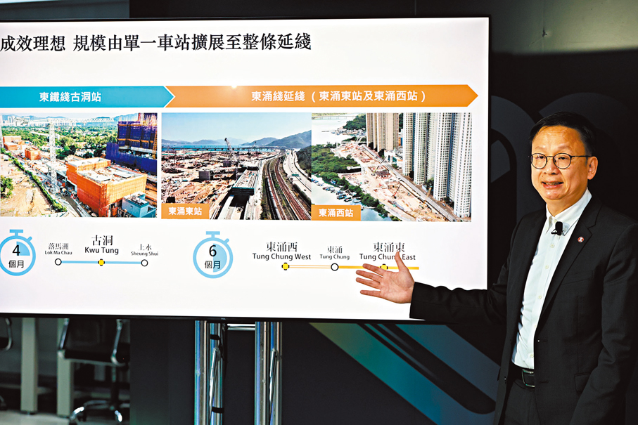 ●梁志添介紹港鐵公司為新鐵路項目首設的「機電系統整合測試中心」。 香港文匯報記者黃艾力  攝
