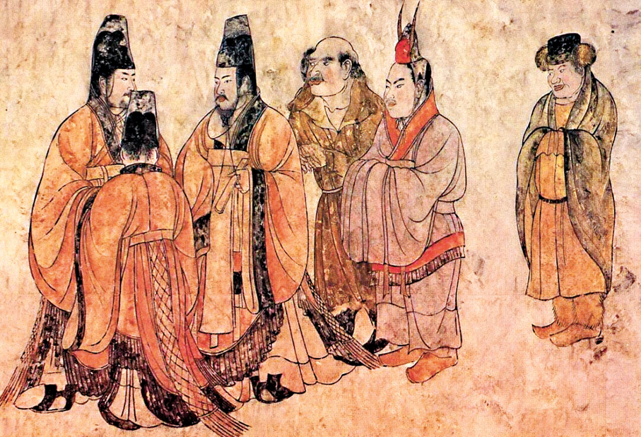 ●唐章懷太子墓中出土的《客使圖》。