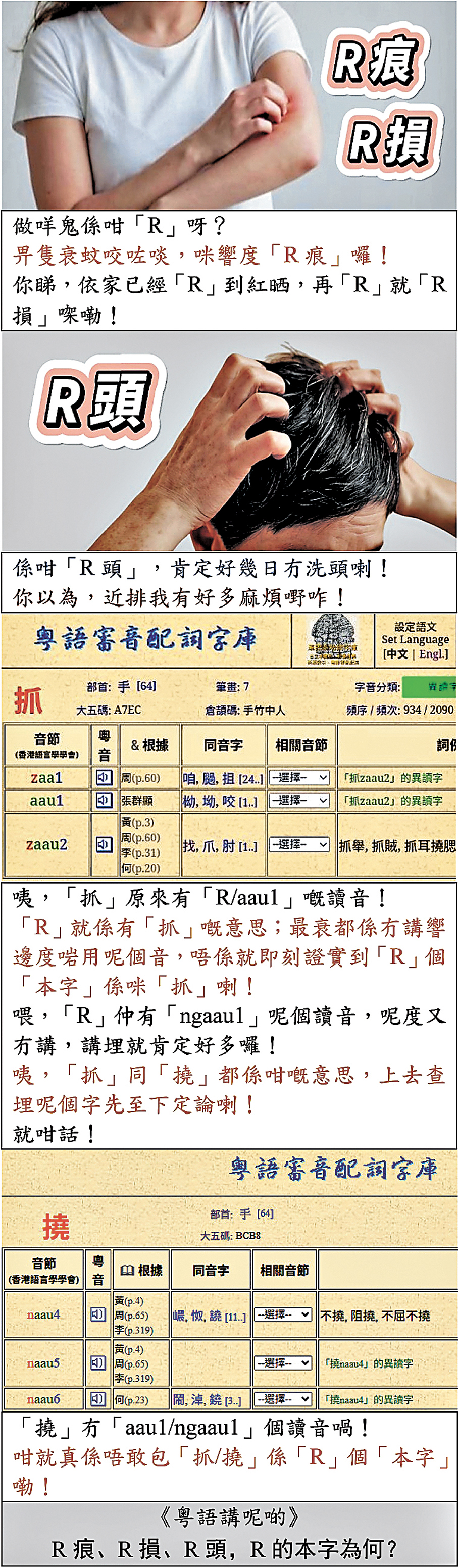 【粵語講呢啲】R痕、R損、R頭，R的本字為何？