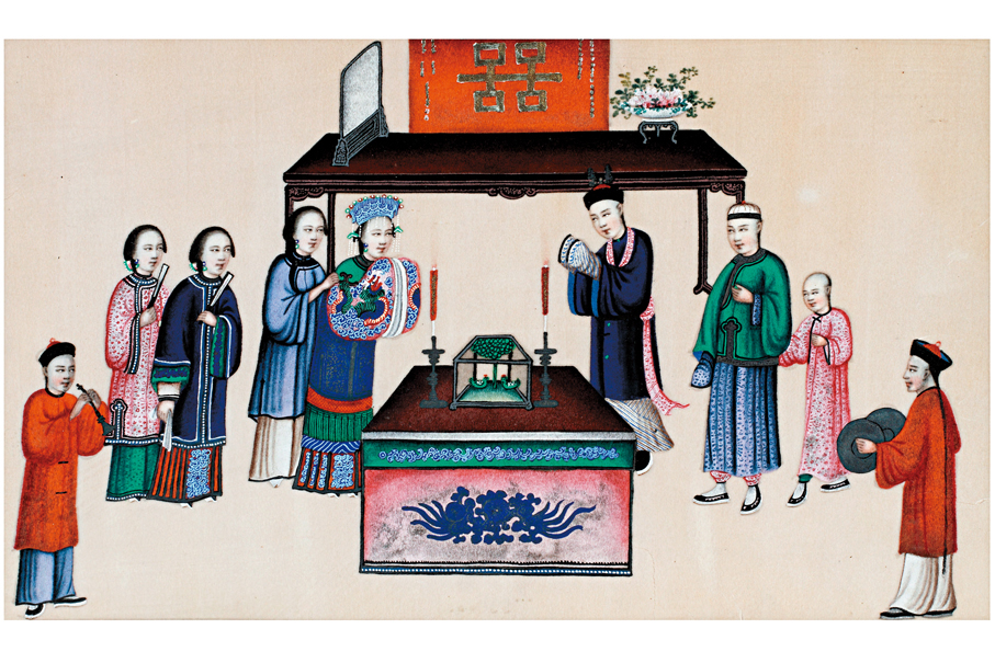 ●廣州十三行博物館藏的清·通草水彩婚俗圖。 主辦方供圖
