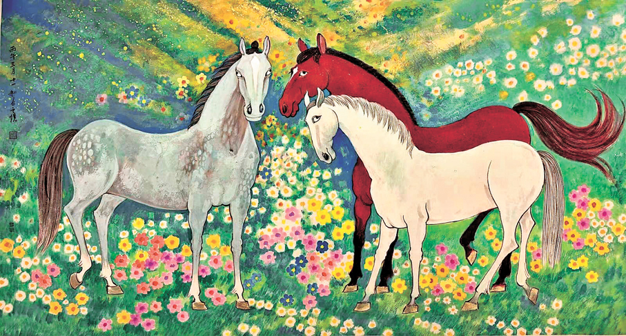 ●《愛與自由的花園》之五紙本設色180cm×97cm。（2026年） 作者畫作