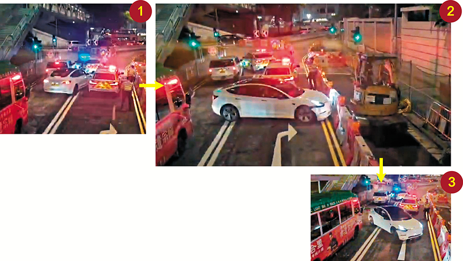 ●涉案私家車連撞警車、私家車及專線小巴後，掉頭逆線逃走。 視頻截圖