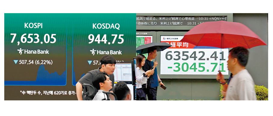 ●韓國及日本股市昨日跌幅較為明顯，前者觸發熔斷機制，後者開盤下跌超過3,100 點，創下史上盤中第4大下跌點數紀錄。 美聯社/法新社