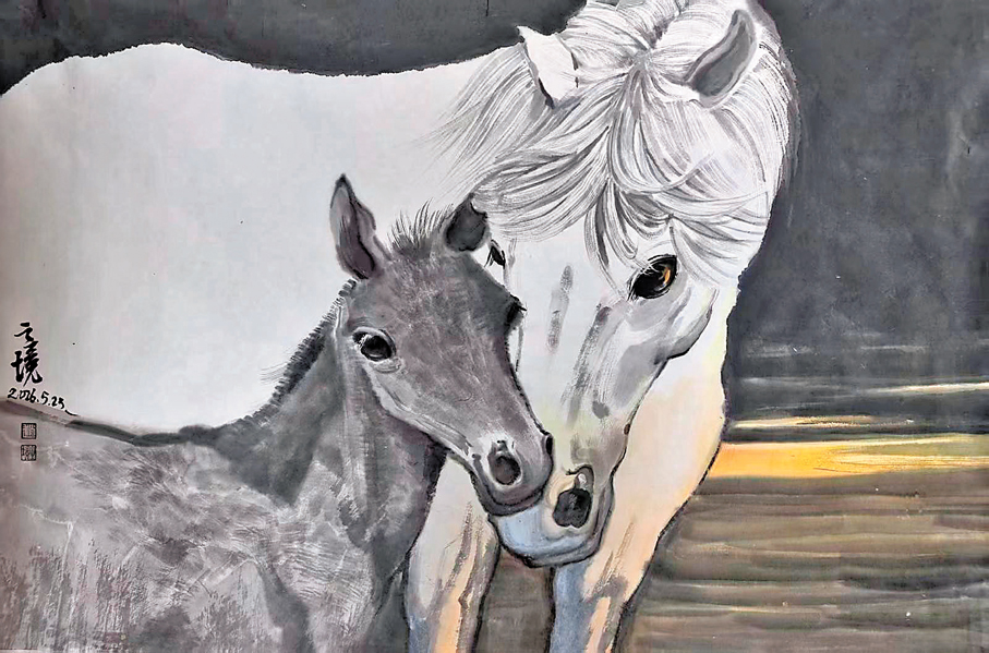 ●《草原情·母與子》之二紙本設色46cm×68cm （2026年） 作者畫作