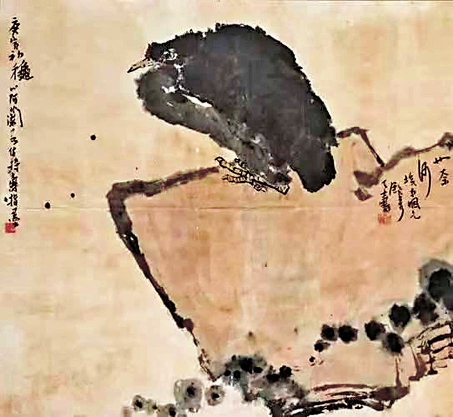 ●潘天壽《磐石墨雞圖》   作者供圖 
