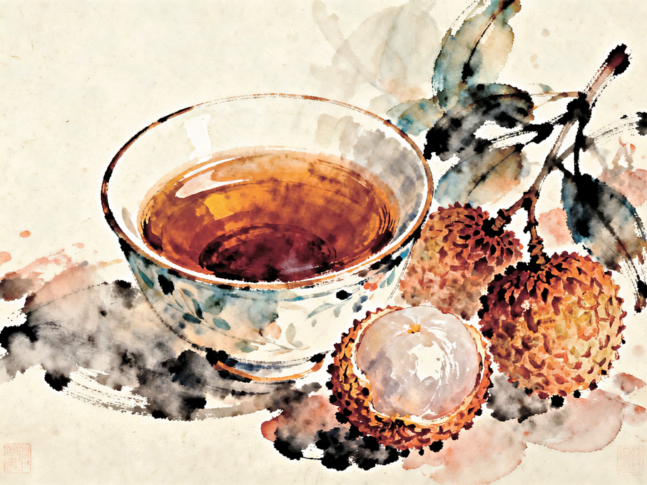 ●那天想到也許可以試試荔枝紅茶。 AI繪圖