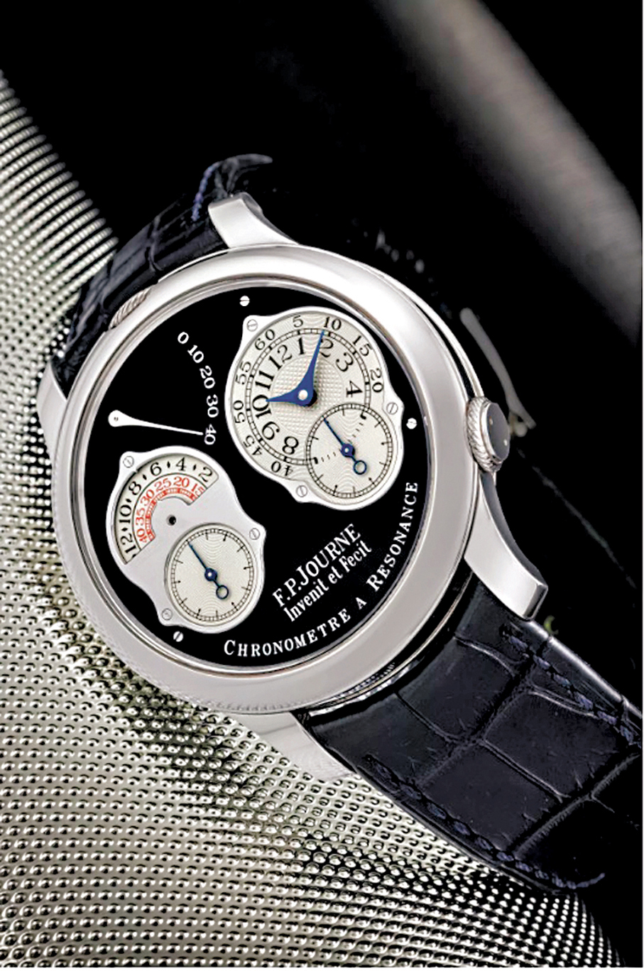 ●F.P. Journe，鉑金兩地時間腕錶，配共振式雙獨立擒縱系統及動力儲存，Chronometre a Resonance RT 「Black Label Parking Meter」，2011年製